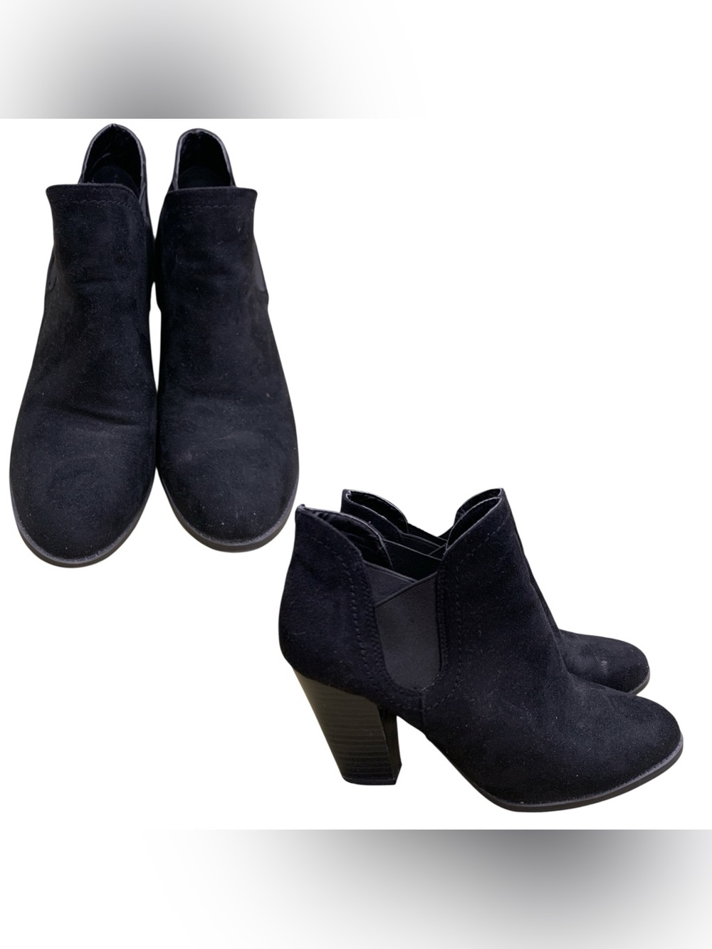 Softmoc Black Suede Ankle Booties with Block Heel S7